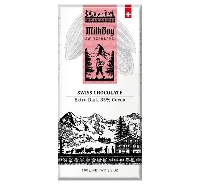 MilkBoy Extra Dark Swiss Chocolate Bar 85% Cocoa, 3.5oz (100g)