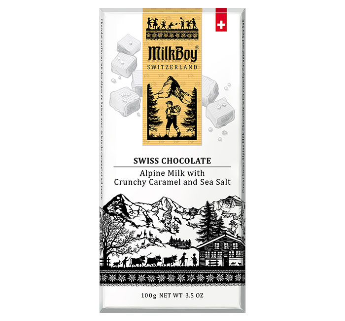 MilkBoy Chocolate, Finest Swiss Alpine, With Crunchy Caramel And Sea Salt 100 G