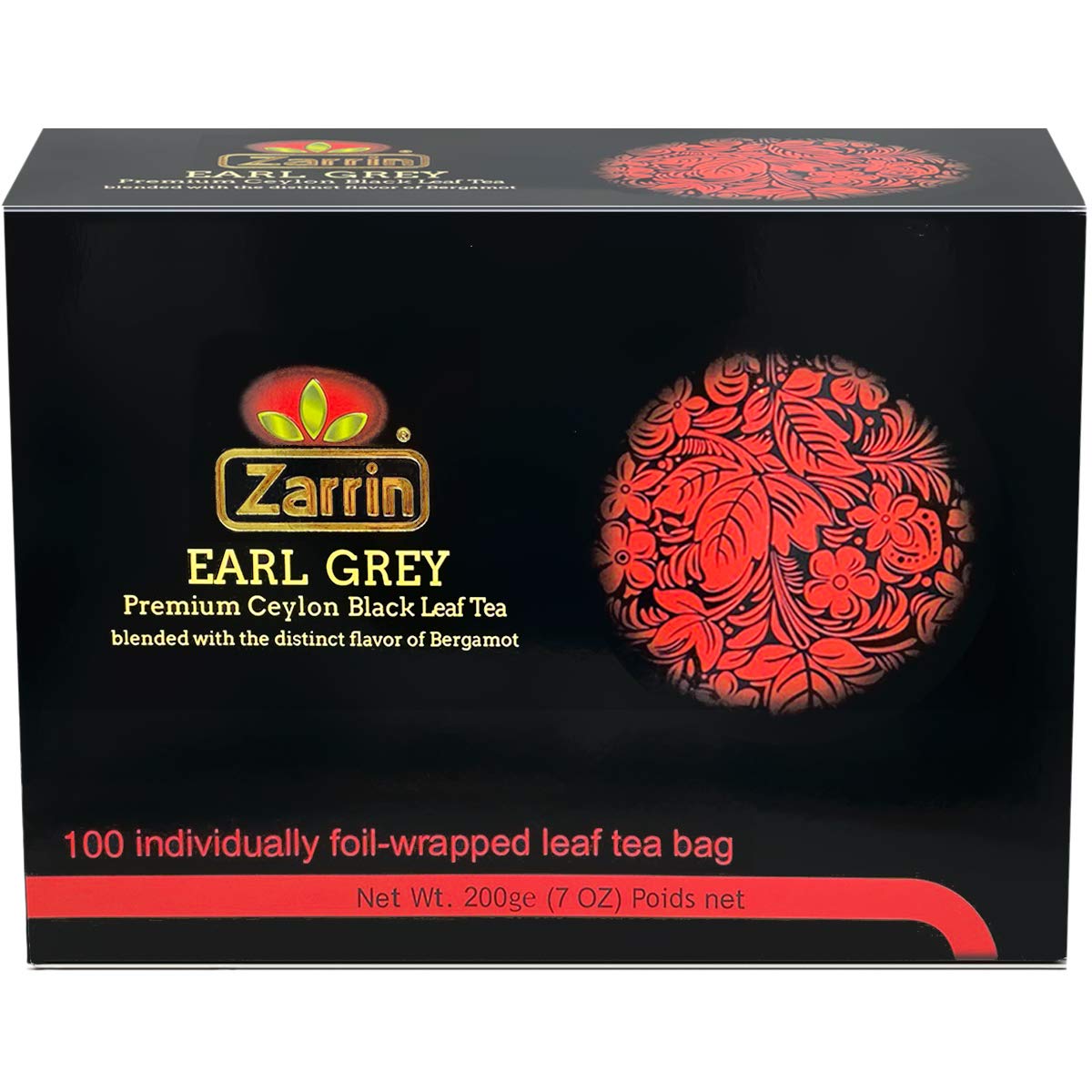 Mlesna Zarrin - Premium Ceylon Earl Grey Black Leaf Tea, 100 Individually Foil-wrapped Tea Bags