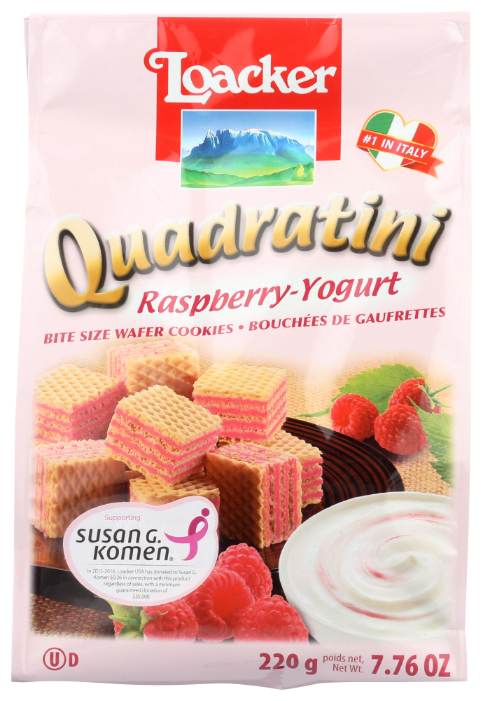 Loacker Quadratini Raspberry Yogurt Wafer Cookies 7.76 Oz Bag