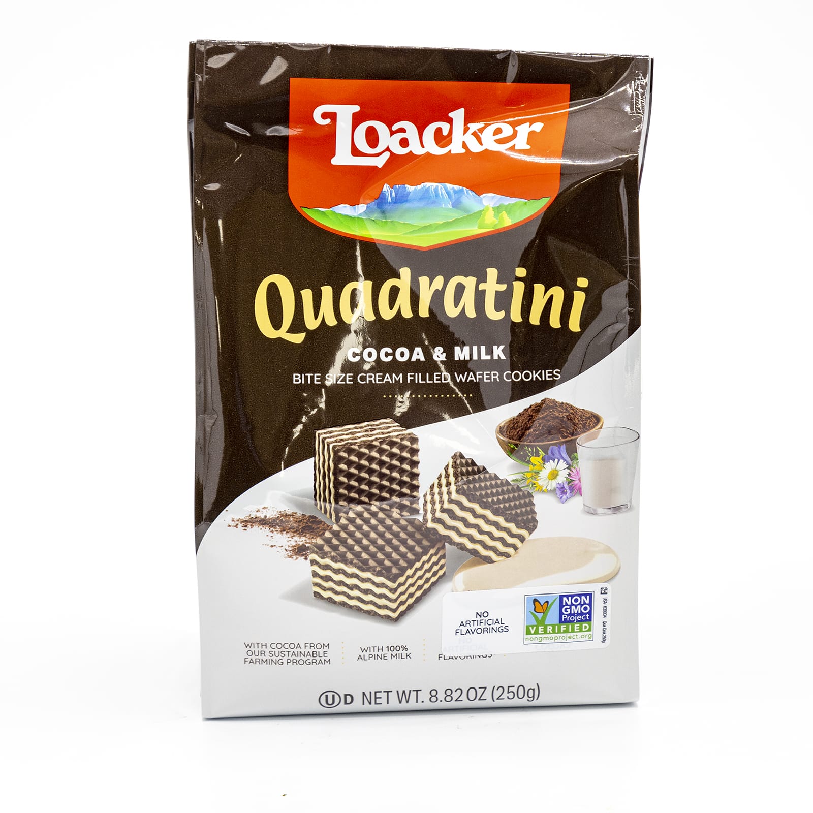 Loacker Quadratini Wafer Cookies, Cocoa & Milk, Bite Size