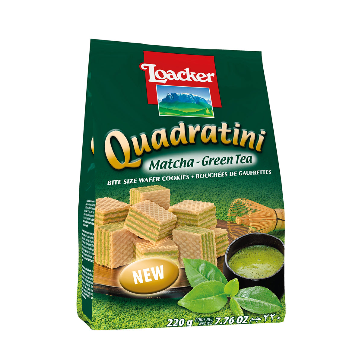 Loacker Wafer Cookies, Matcha Green Tea, Quadratini, Bite Size
