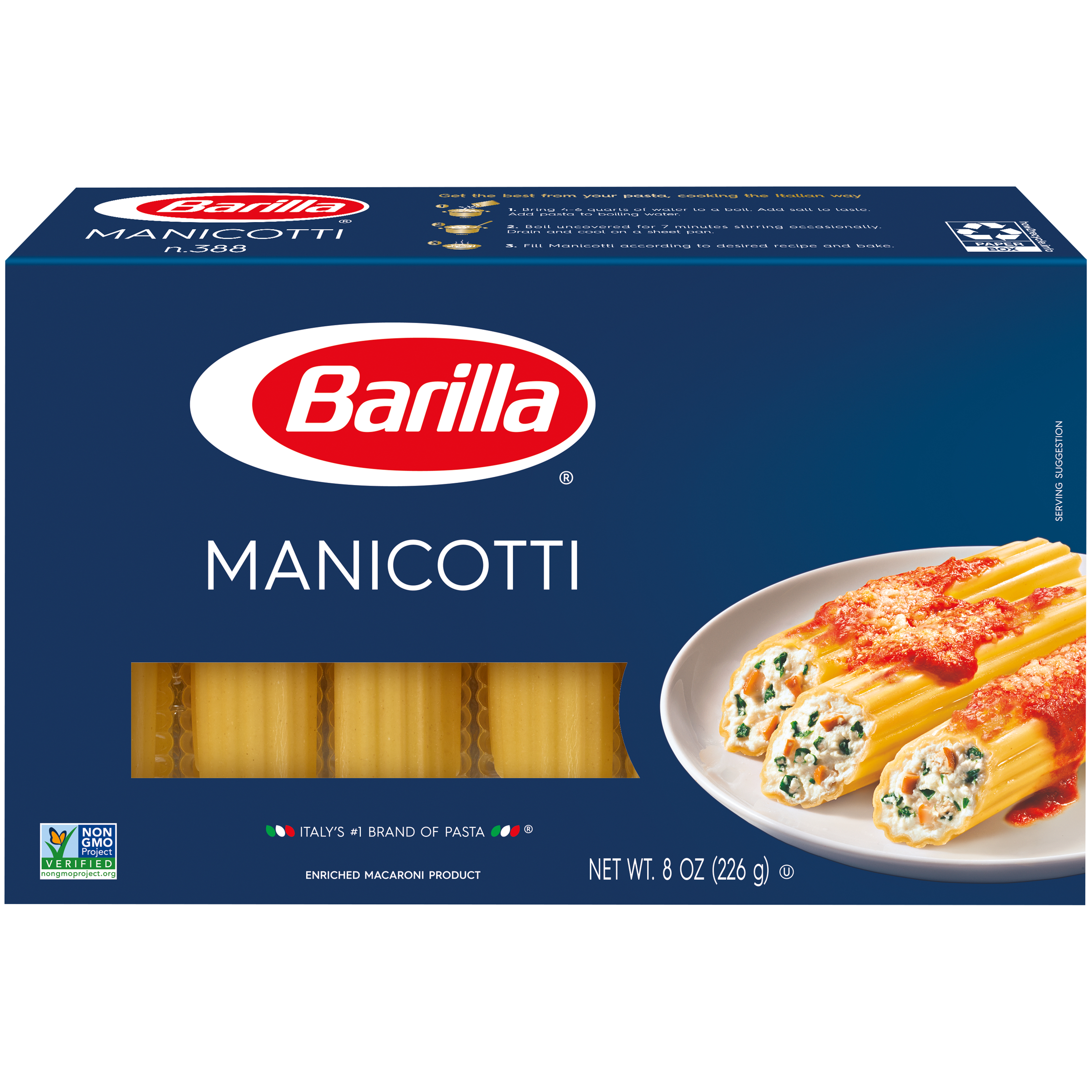Barilla Blue Box Manicotti Pasta 8 Oz