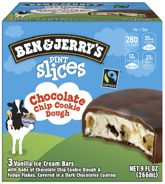 Ben & Jerry's Pint Slices Chocolate Chip Cookie Dough Ice Cream Bars 3 Ct Box