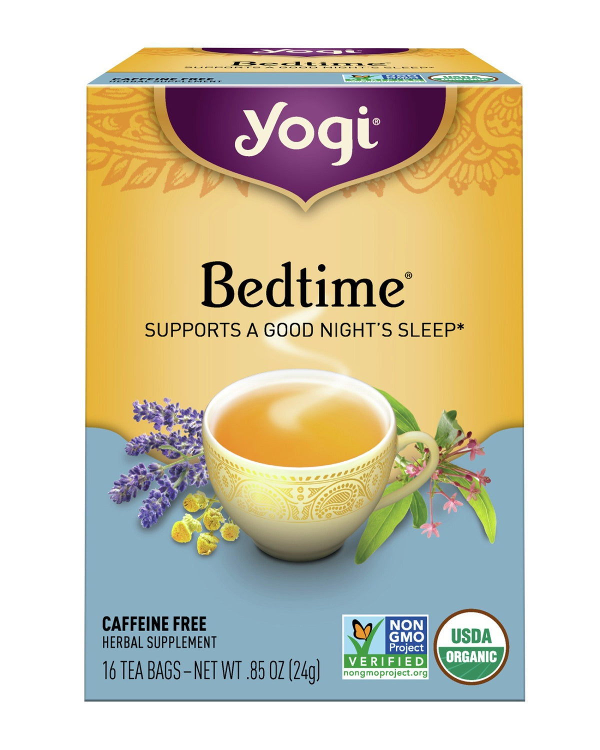 Yogi Organic Bedtime Caffeine Free Herbal Supplement Tea, 16 Tea Bags -- 6 Per Case