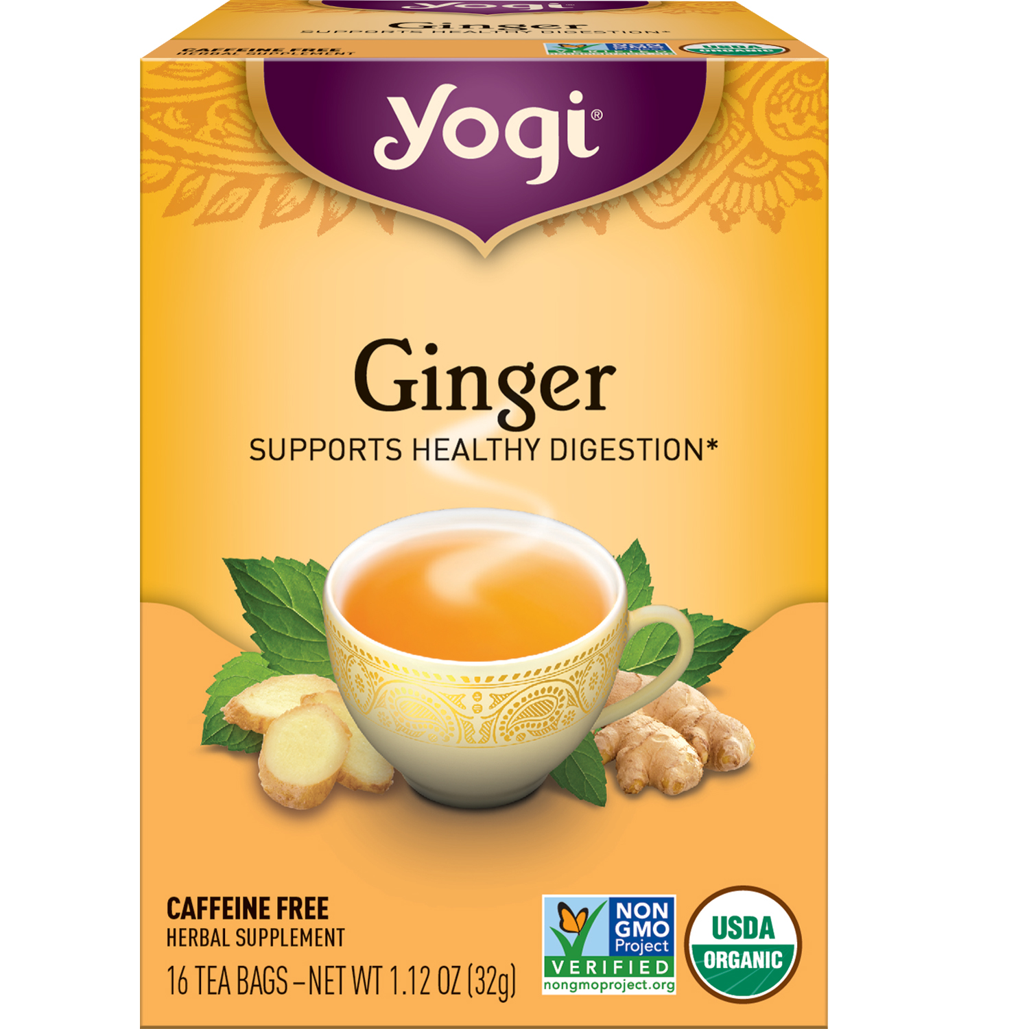 Yogi Herbal Supplement, Caffeine Free, Ginger, Tea Bags