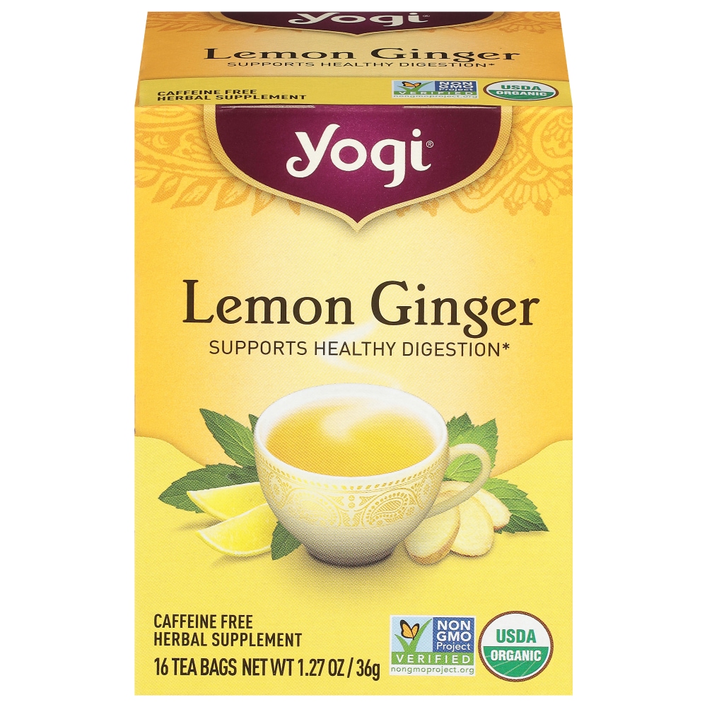 Yogi Organic Lemon Ginger Caffeine Free Herbal Supplement Tea, 16 Tea Bags -- 6 Per Case
