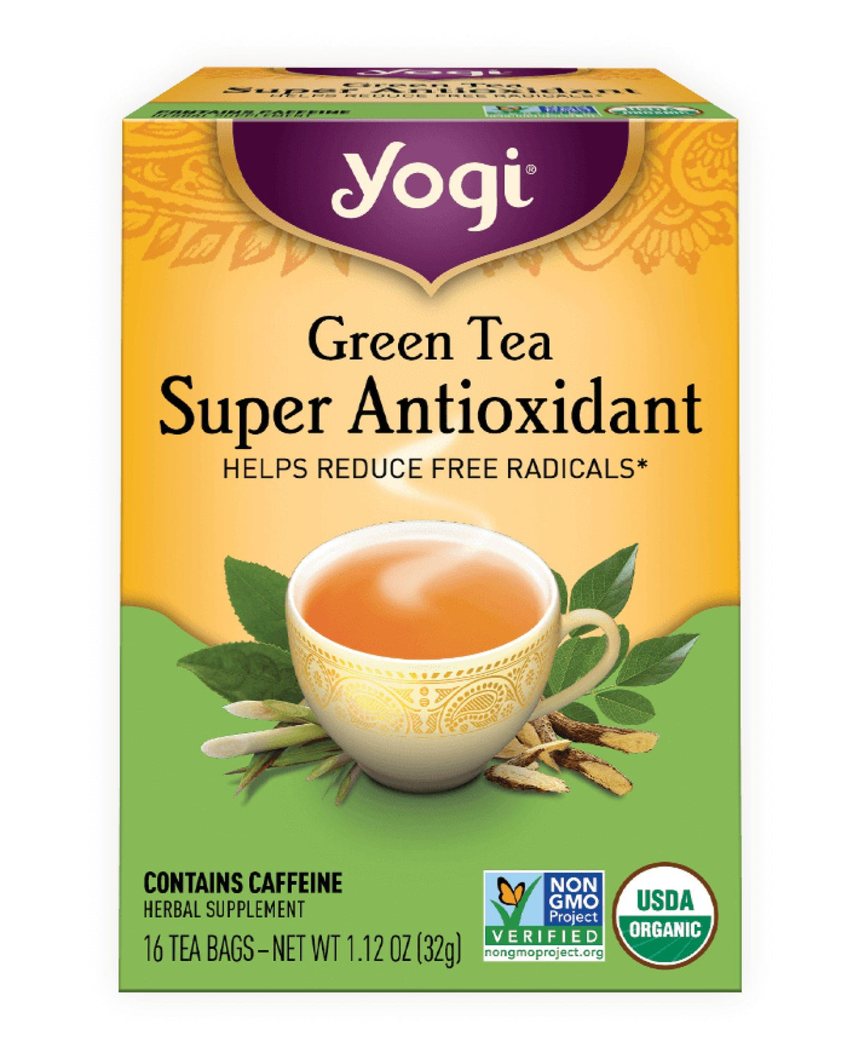 Yogi Organic Super Antioxidant Herbal Supplement Green Tea, 16 Tea Bags -- 6 Per Case