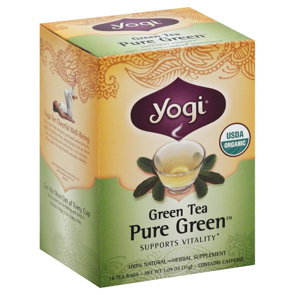 Yogi Organic Herbal Supplement Pure Green Tea, 16 Tea Bags -- 6 Per Case