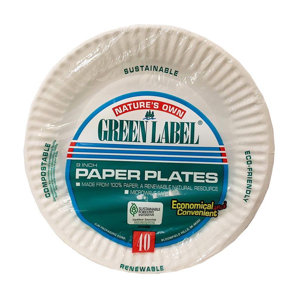 Nature's Own Green Label Paper Plates 40ct 9in-whole