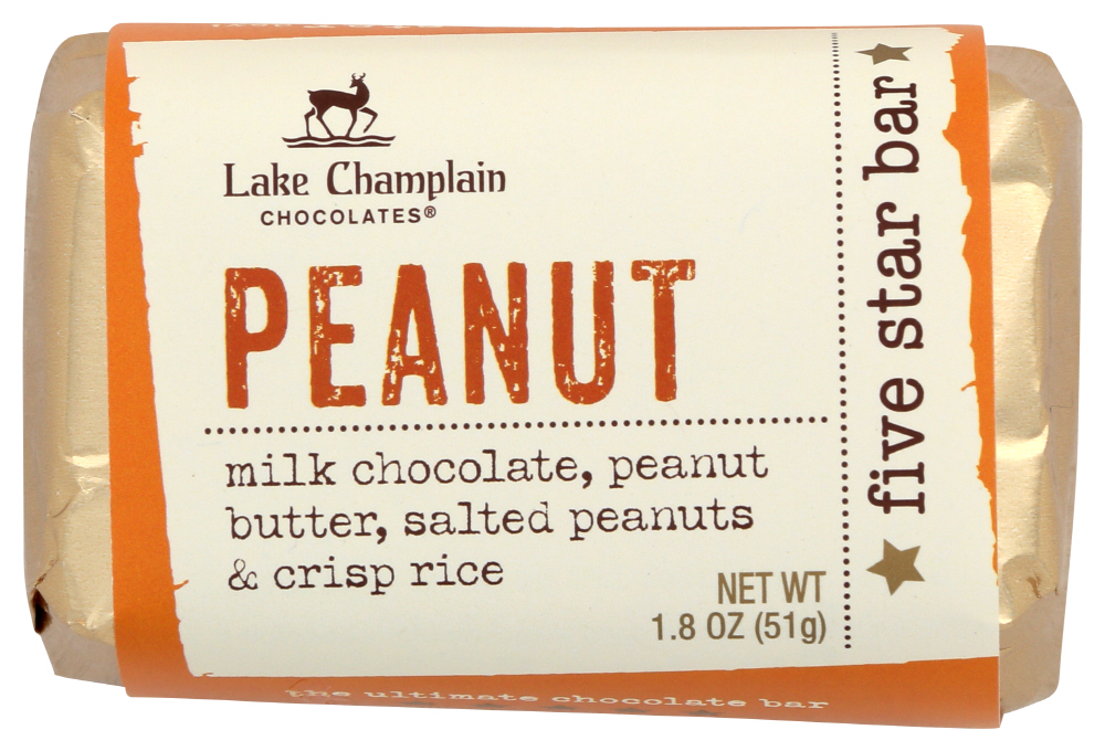 Lake Champlain Chocolates Milk Chocolate Peanut Five Star Bar, 1.8 Ounces