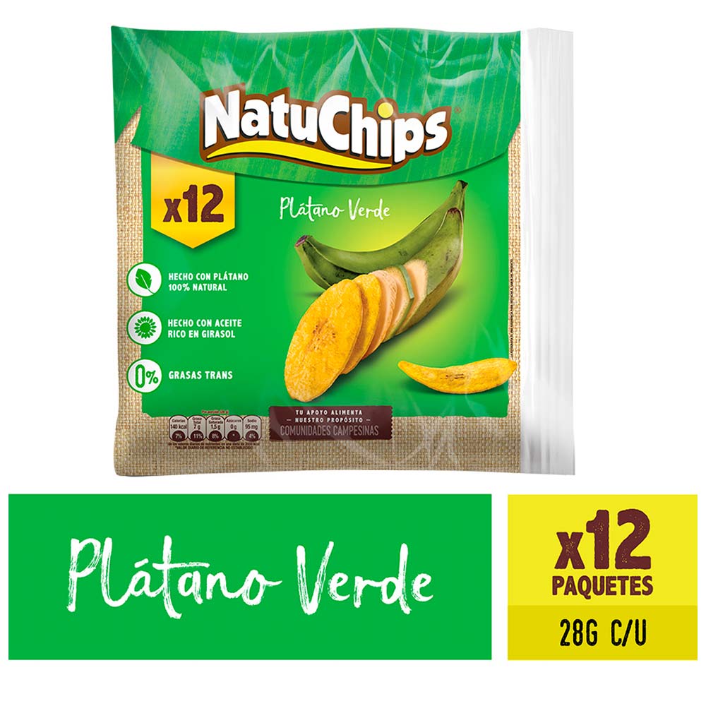 Natuchips Plátano Verde 100% Natural 12 Und X 336g
