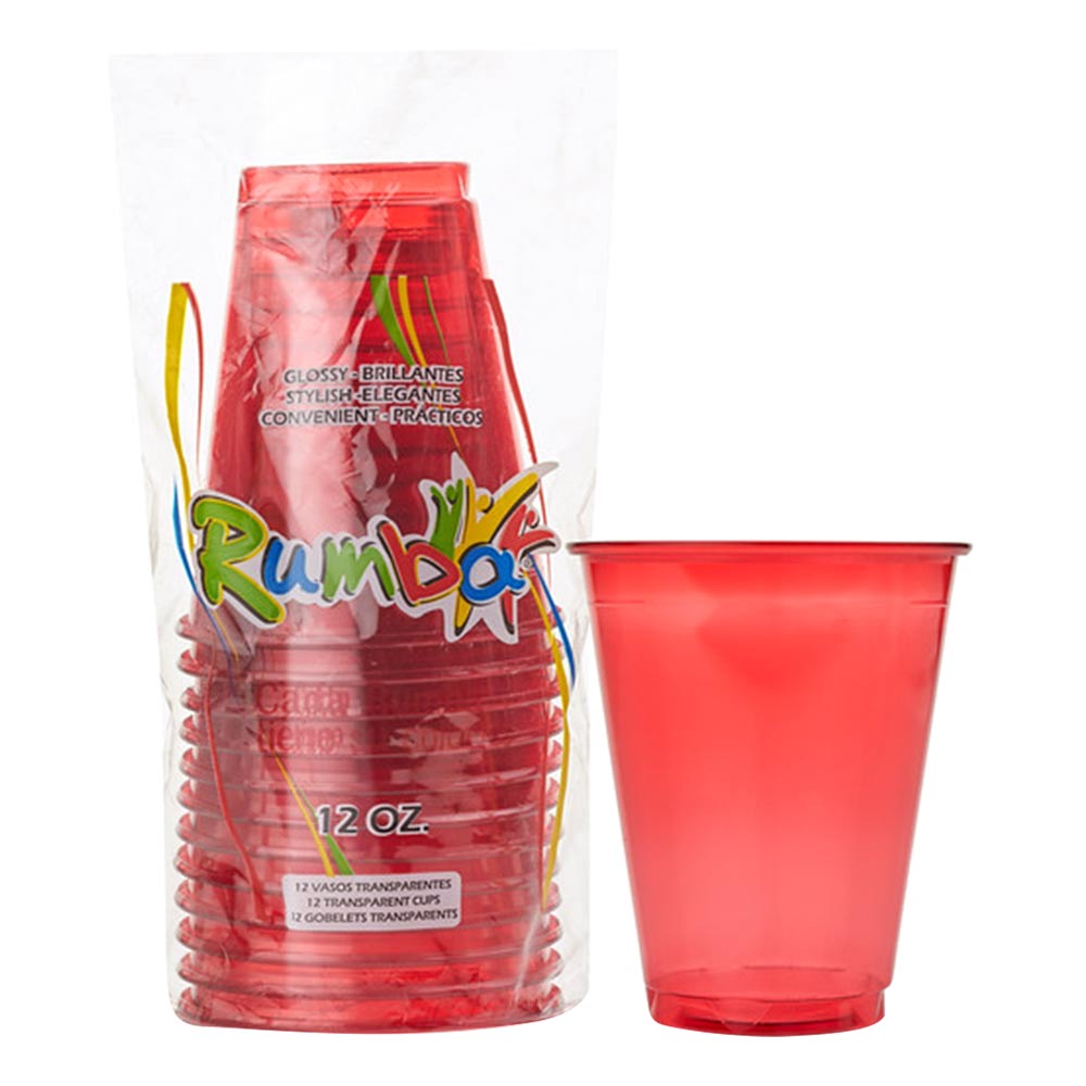 Rumba Vaso 12 Oz Rojo Transparente X 12 Und