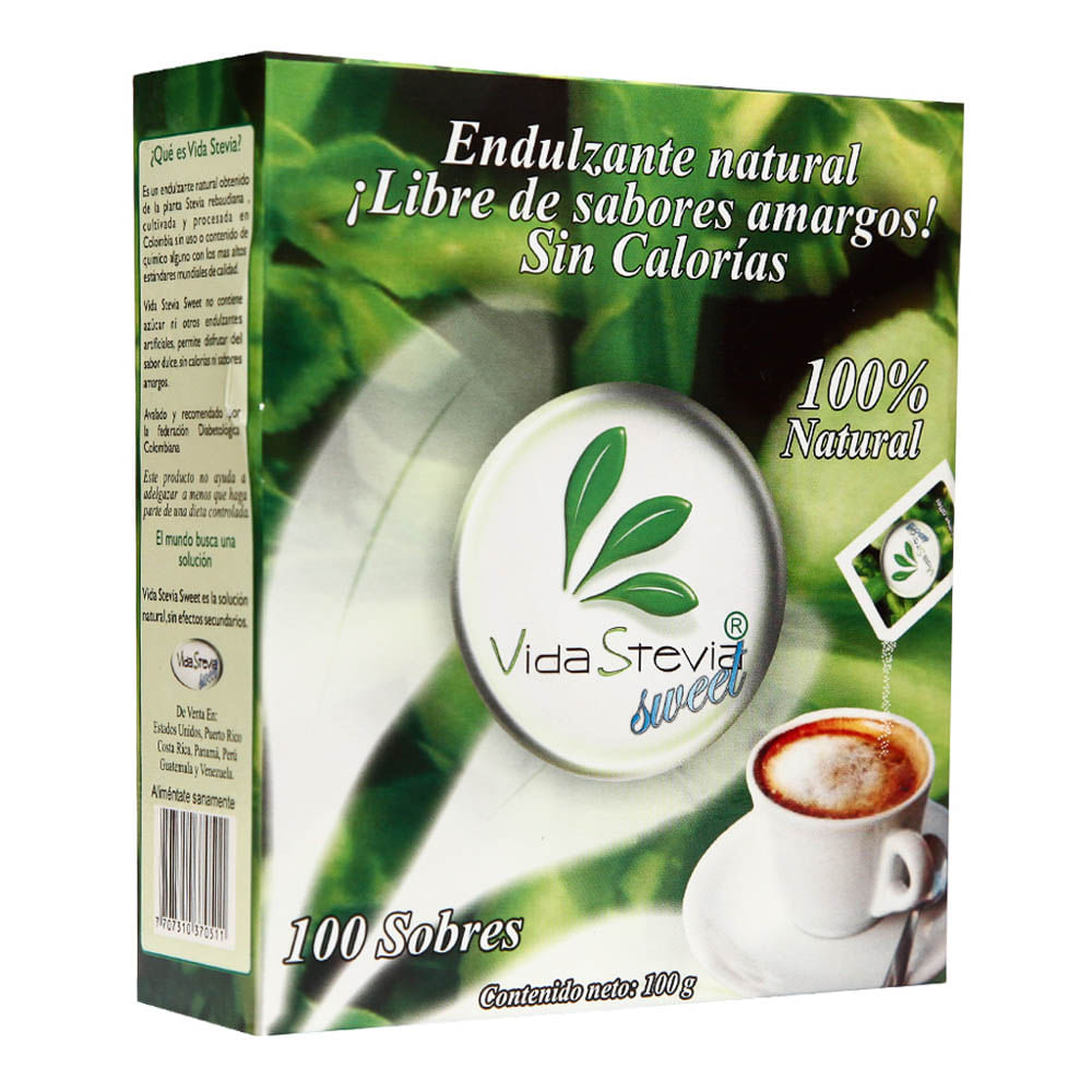 Vida Stevia Endulzante En Polvo Libre De Calorías Caja 100 Unid