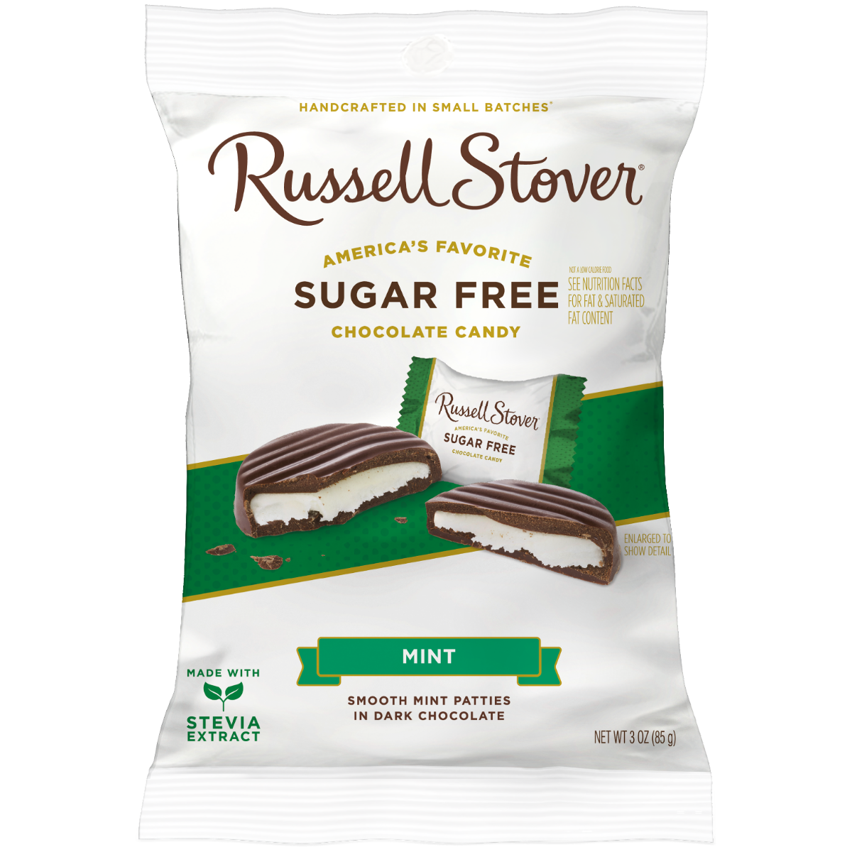 Russell Stover Sugar Free Mint Patties In Dark Chocolate Candy 3 Oz Peg Bag