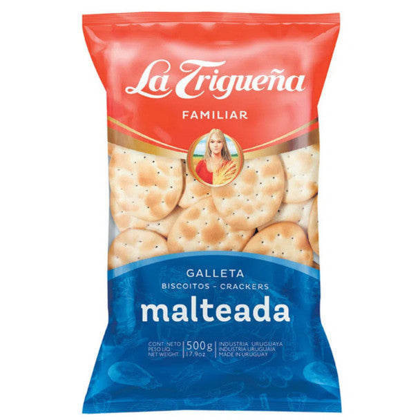 La Trigueña Galletas Malteadas Classic Crackers Thin & Crunch Cookies From Uruguay, 500 G / 17.6 Oz