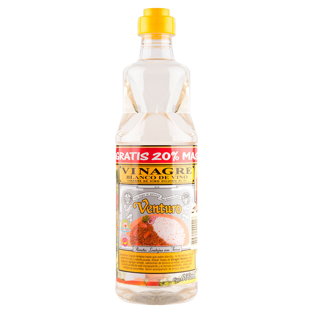 Venturo Vinagre Blanco Botella Plástica 600 Ml