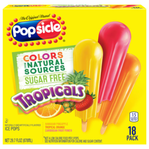 Popsicle Ice Pops, Sugar Free, Tropicals, 18 Pack