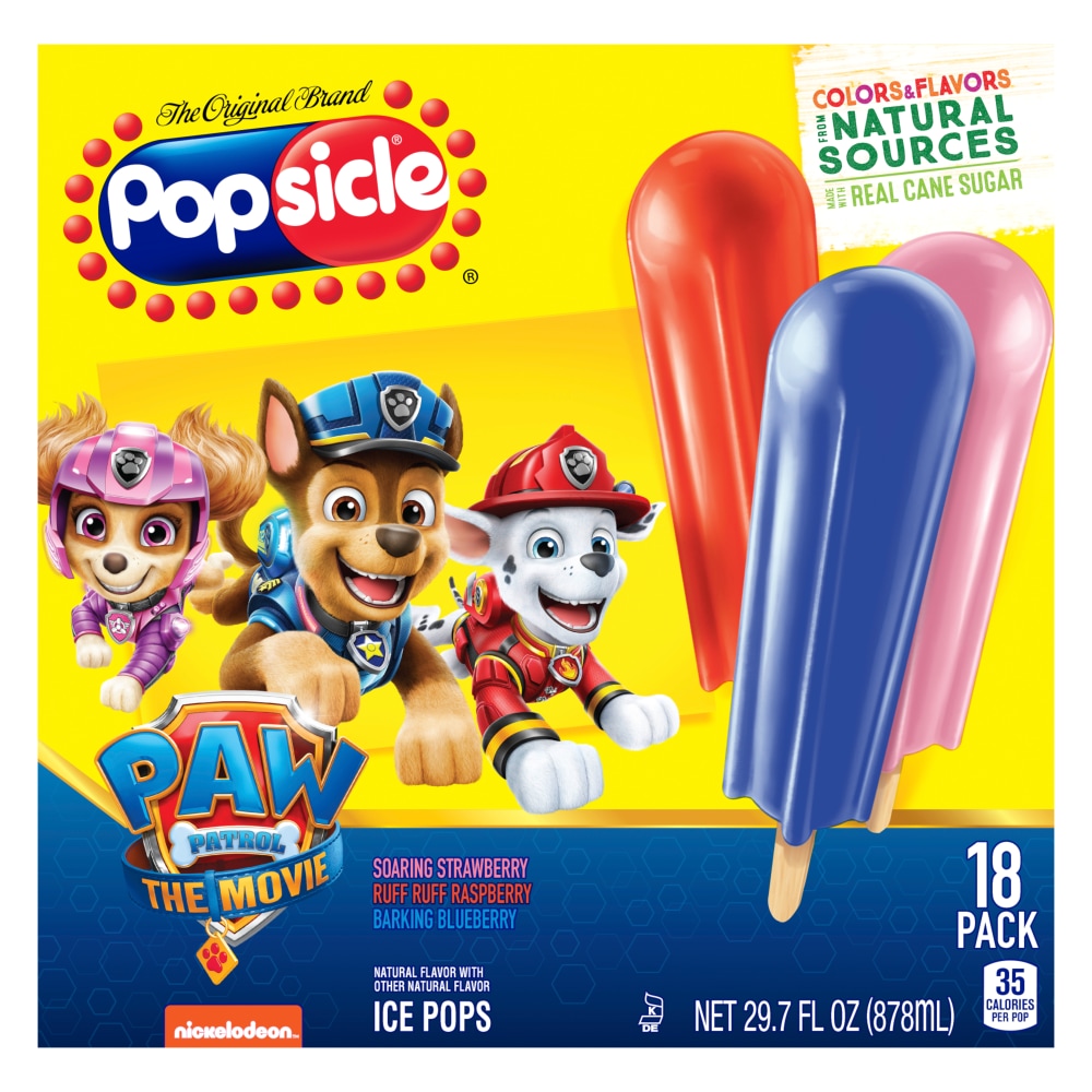 Popsicle Ice Pops, Soaring Strawberry/Ruff Ruff Raspberry/Barking Blueberry, Paw Patrol The Movie, 18 Pack