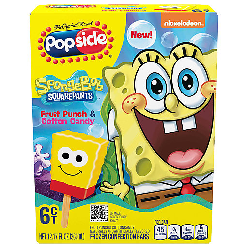 Popsicle Confection Bars, Fruit Punch & Cotton Candy, Sponge Bob Square Pants
