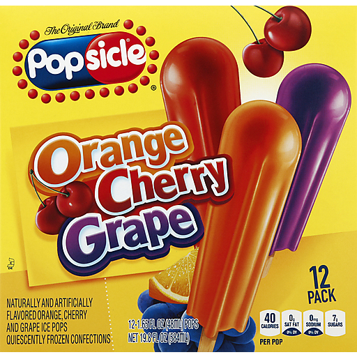 Popsicle Ice Pops, Orange, Cherry, Grape