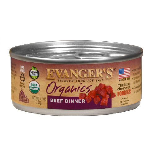 Evanger's Organics Premium Wet Cat Food Beef Dinner -- 5.5 Oz