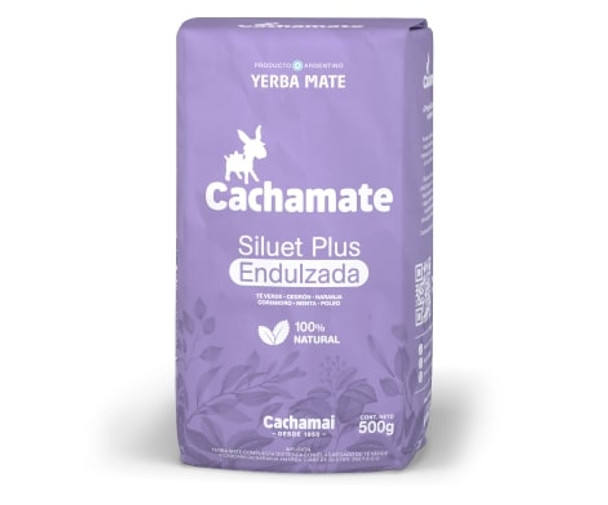 Cachamai Cachamate Siluet Plus Sweetened Yerba Mate Blend With Green Tea & Orange Peel Gluten-Free Endulzada, 500 G / 17.63 Oz