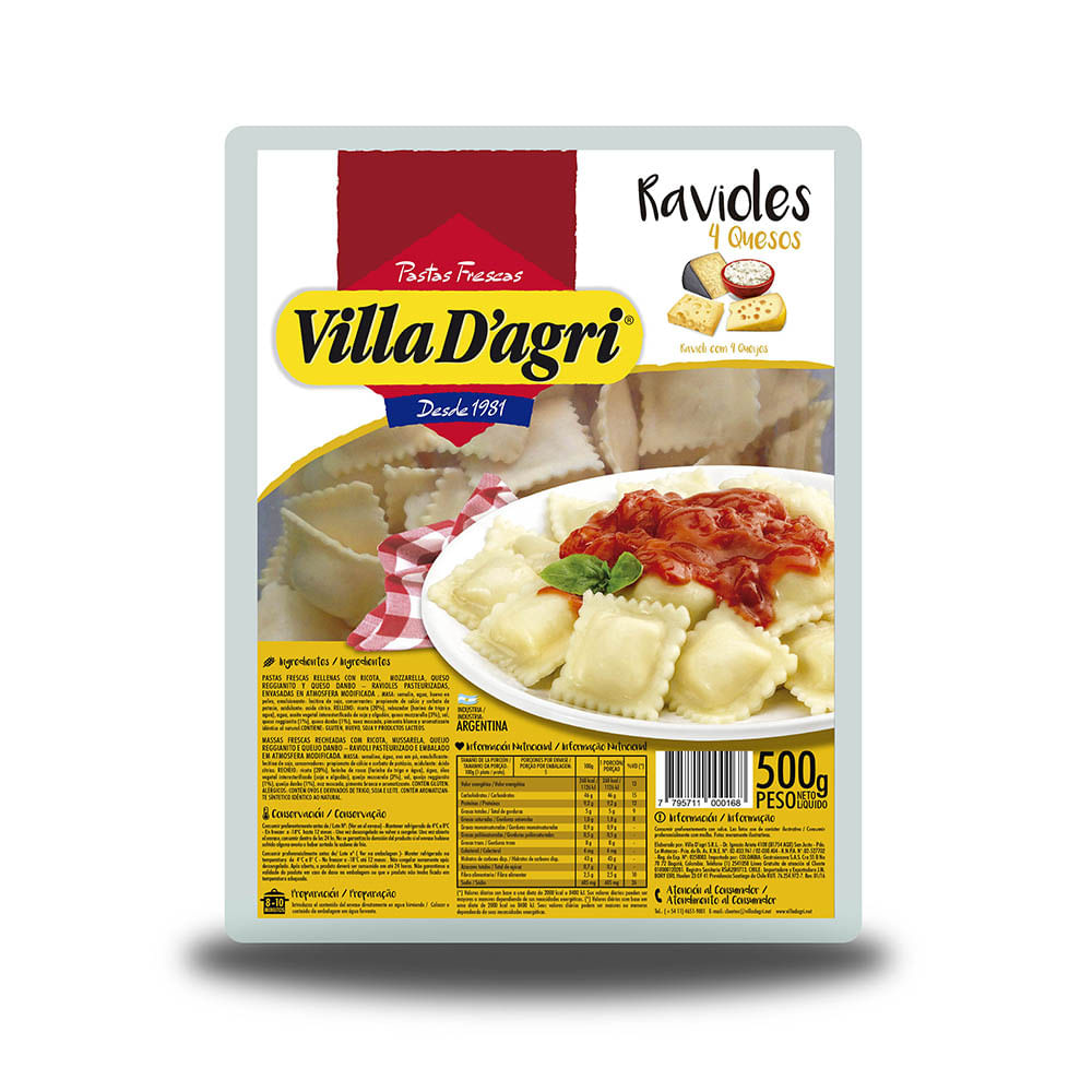 Villa D'agri Ravioles 4 Quesos 500G