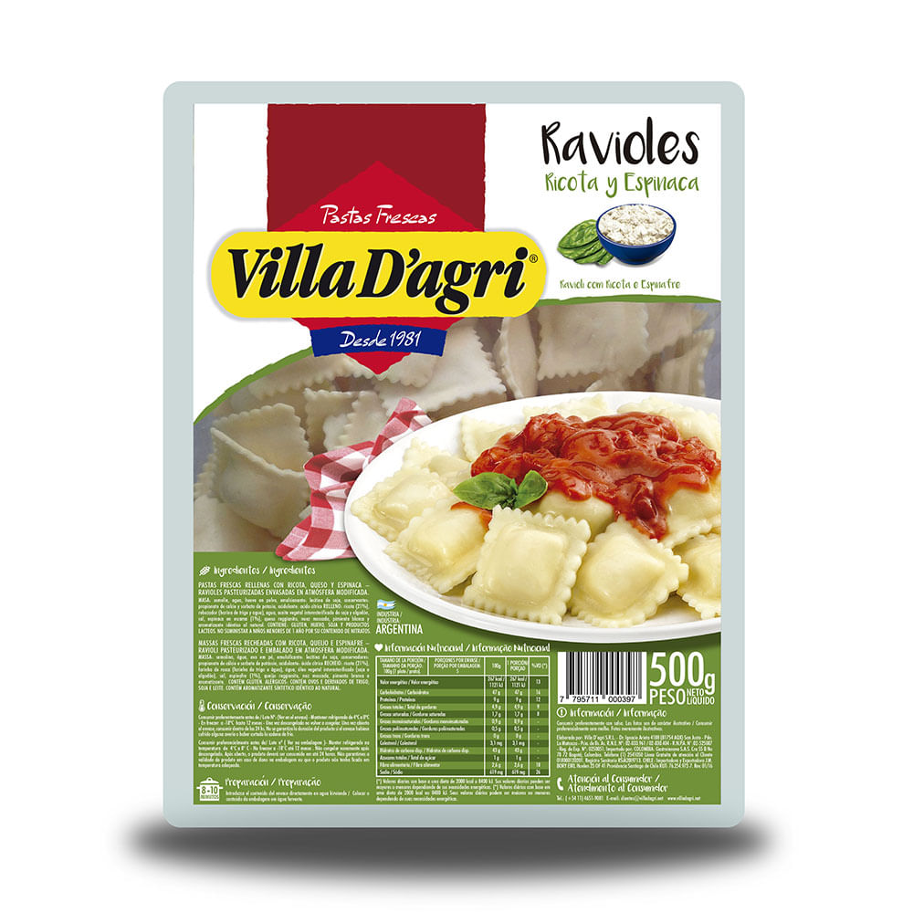 Villa D'agri Ravioles Ricota/Verdura 500G