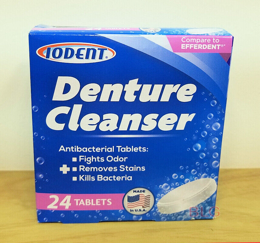 DENTURE CLEANSER Iodent Antibacterial Fight Odor Stains Bacteria 24 Tablets