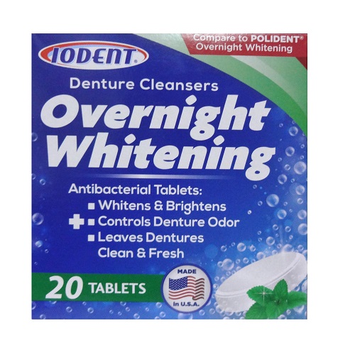 Iodent 20ct Overnight Whitening Denture Cleanser Tablets