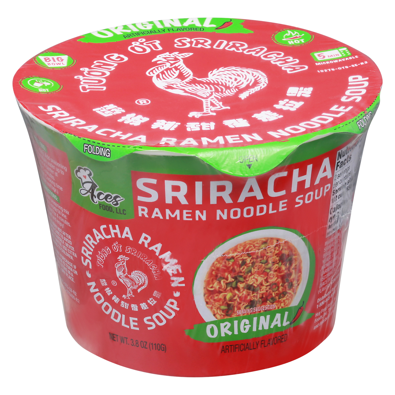 Aces Food Sriracha Ramen Noodle Soup, Original Flavor, 3.8 Oz