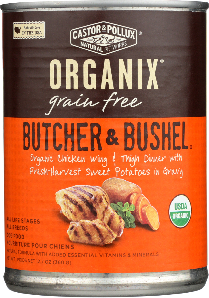 Organix Grain Free Butcher & Bushel Organic Chicken Wing & Thigh Dinner With Sweet Potatoes In Gravy Dog Food 12.7 Oz