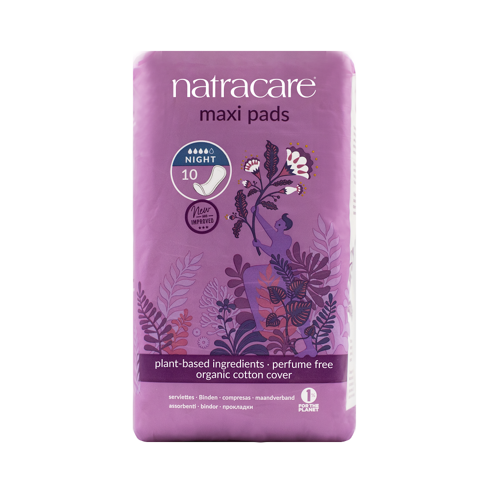 Natracare Organic & Natural Maxi Pads Night Time, 10 Pc