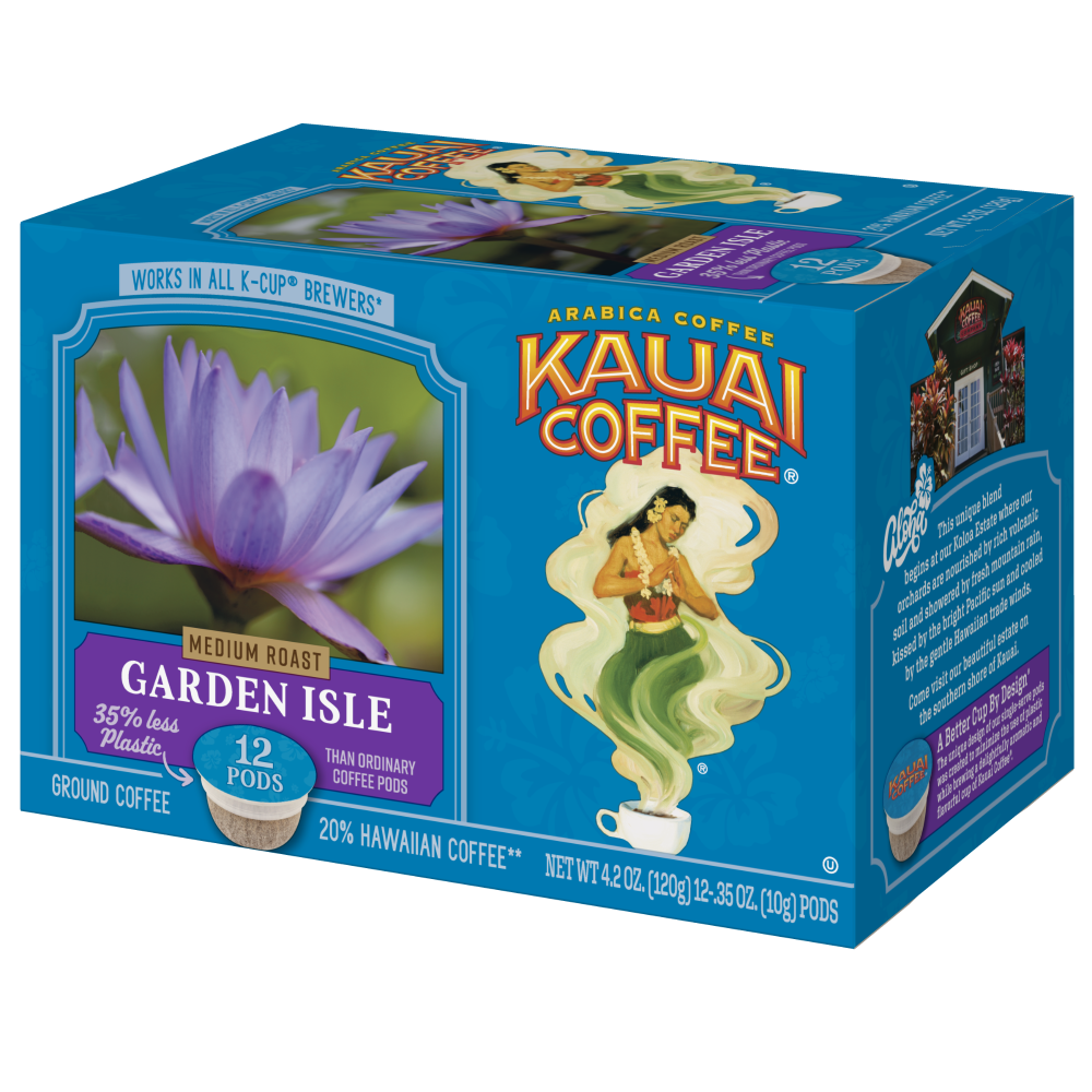 Kauai Coffee Garden Isle Medium Roast Arabica 12 Ct K Cup Pods 120g Box