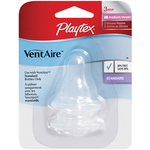 Playtex VentAire Standard Nipples Medium Flow 3m+ 2 Ct