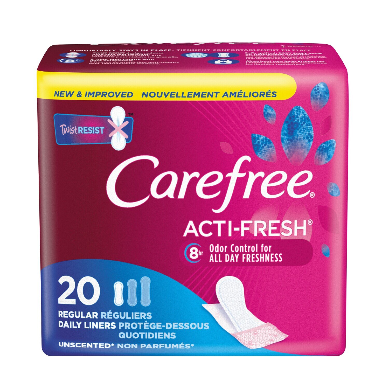 Carefree Acti Fresh Regular Unscented Daily Liners 20 Ea Pack