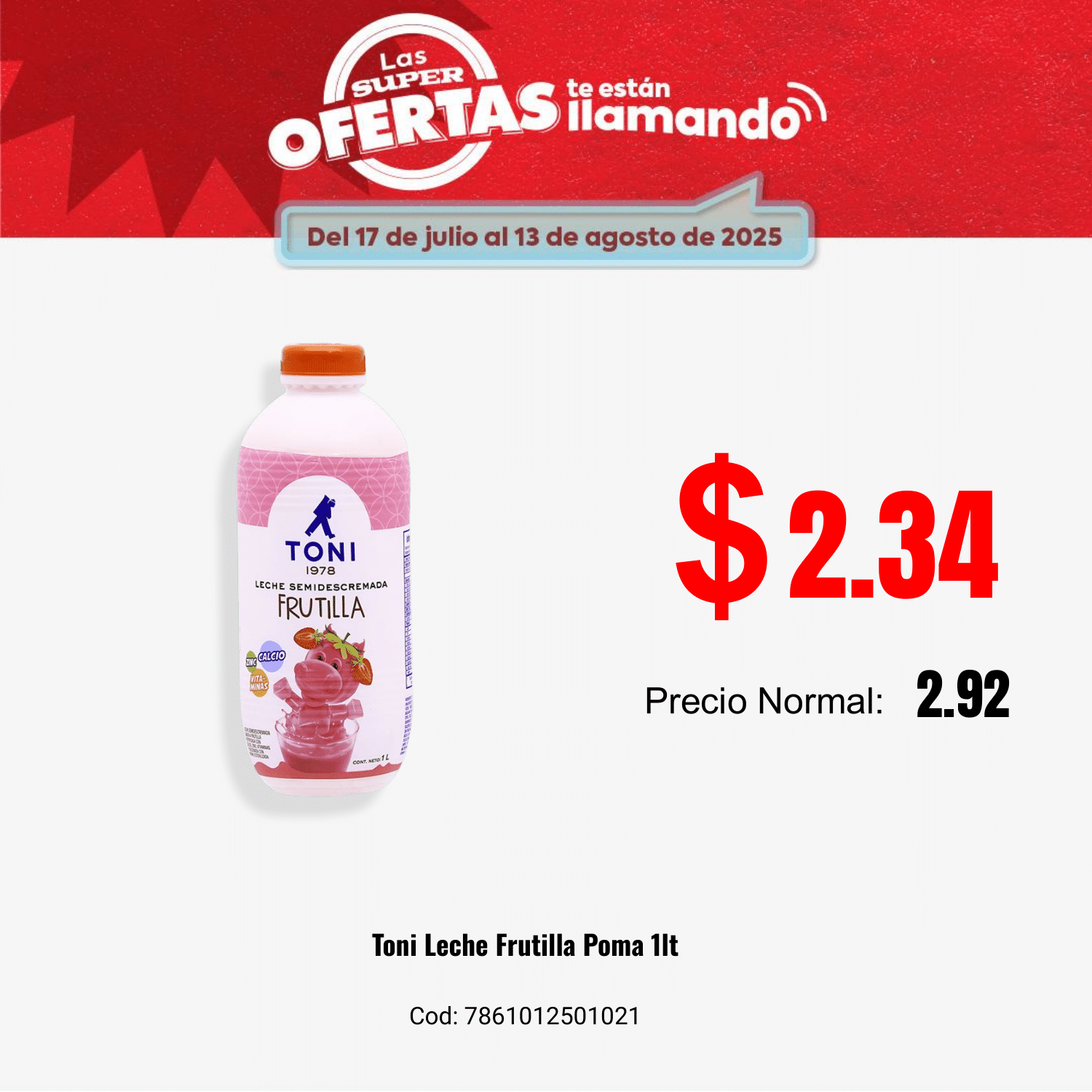 Leche Sabor Frutilla TONI 1000 Ml