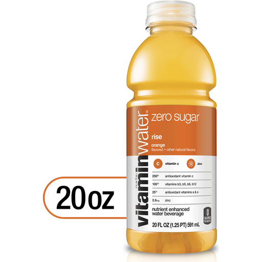 Vitaminwater Zero Sugar Rise, Electrolyte Enhanced Water W/ Vitamins, Orange Drink, 20 Fl Oz