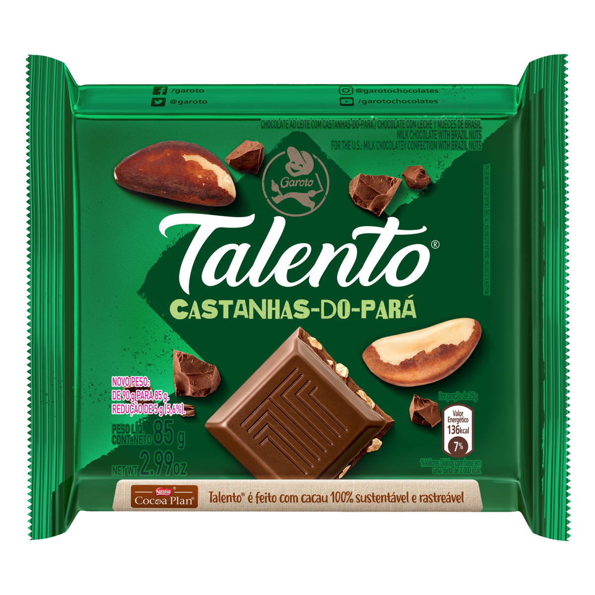 Garoto Chocolate Talento Ao Leite Com Castanhas Do Pará 12unidade X
