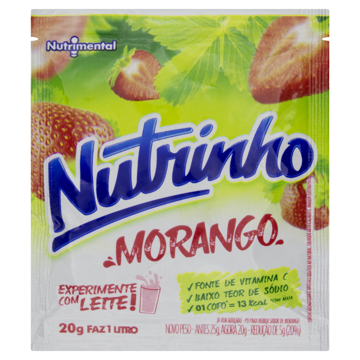 Refresco Em Pó Morango Nutrinho Pacote 20g