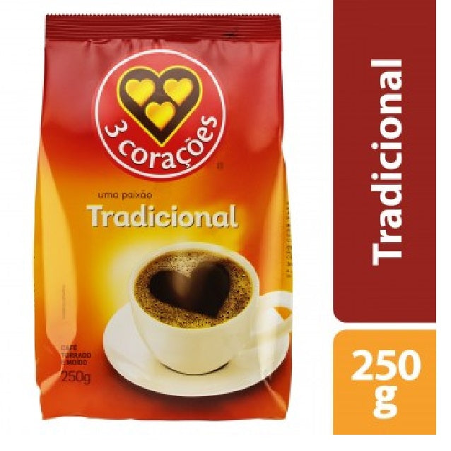 3 Coracoes Café Torrado E Moído A Vácuo Tradicional Corações 250g