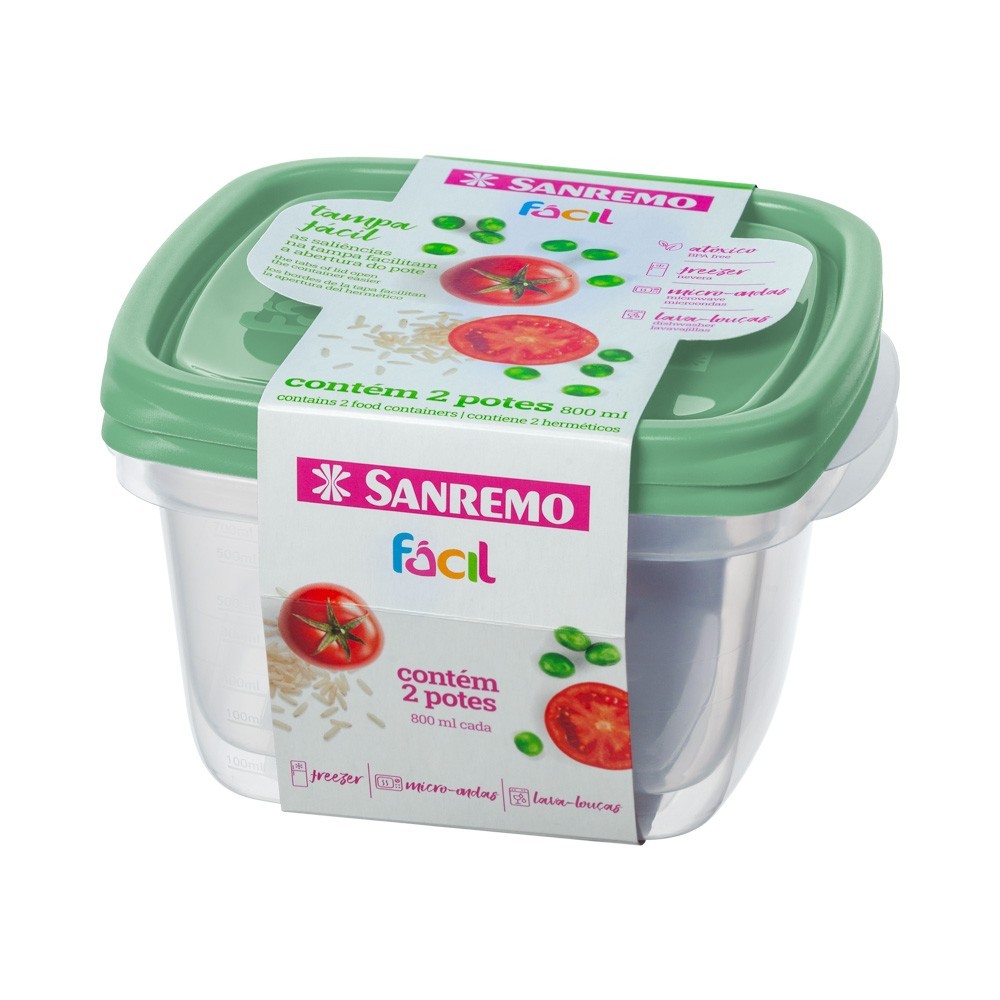 Sanremo Juego De 2 Potes Hermético Cuadrado Plástico 800 Ml