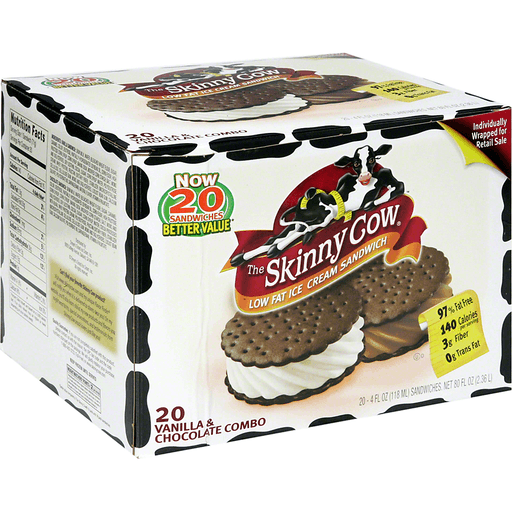 Skinny Cow Ice Cream Sandwich, Low Fat, Vanilla & Chocolate Combo