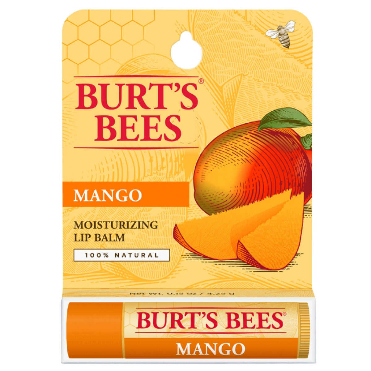 Burt's Bees 100% Natural Moisturizing Lip Balm, Mango With Beeswax & Fruit Extracts, 1 Tube