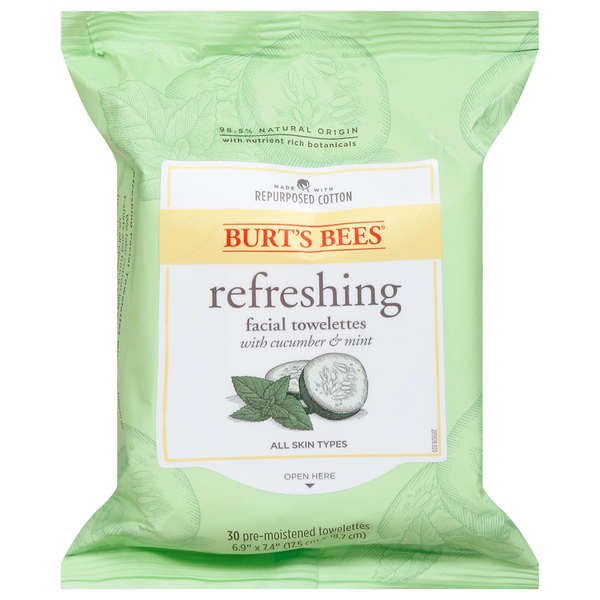 Burt's Bees Towelettes, Facial Cleansing, Cucumber & Sage, Normal To Dry Skin