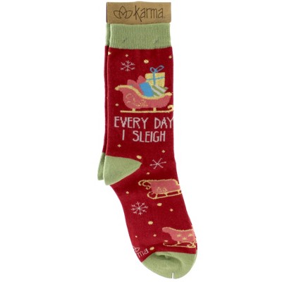 Karma Novelty Socks 12.5" Holiday Socks Sleigh Christmas Sled Santa - Socks