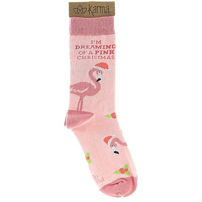Karma Novelty Socks 12.5" Holiday Socks Pink Christmas Flamingo Santa Dreaming - Socks