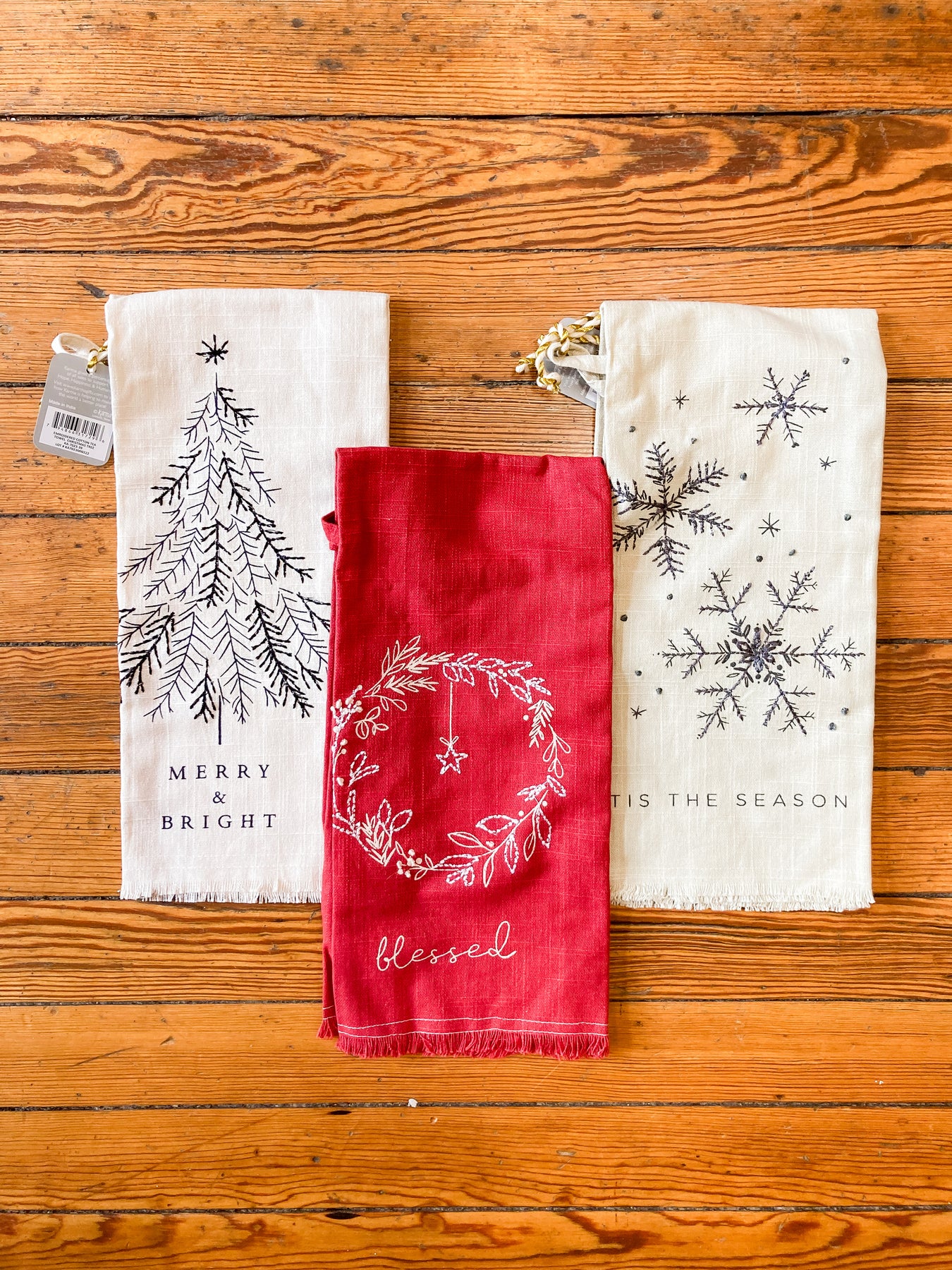 Karma Christmas Embroidered Cotton Tea Towels