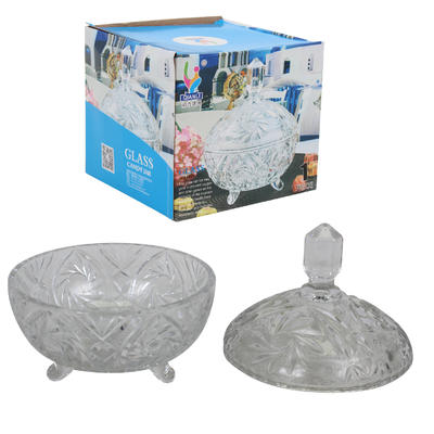 Glass Candy Dish With Embossed Design - 7.5"H